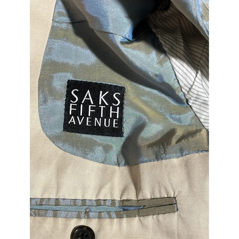 Saks Fifth Avenue Mens 40R Silk Linen Blazer Tan Beige Sport Coat Napoliwood SPJ
